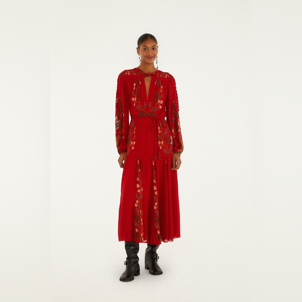Farm Rio: Red Berry Garden Long Sleeve
Pleated Maxi Dress - Picture 10 of 10